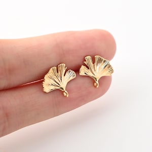 Ginkgo Leaf Post Earring, Gold Plated Stud Post With Loop, Hypoallergenic, DIY Earring Findings, Handmade Earring Supplies LM2-ZX313