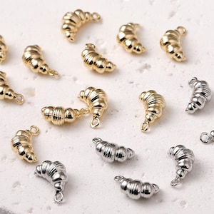 Textured mini croissant charm,14K gold plated,cute croissant bread pendant,for necklace and earrings making,jewelry findings CX318
