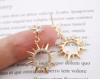 Cubic Zircon Sun Post Earring,gold Plated Earring Post With