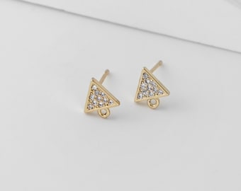 Pendientes triangulares con pavé de circonitas cúbicas, poste de oro de 18 quilates con argolla, hipoalergénicos, componentes para pendientes DIY, suministros para pendientes hechos a mano LM2-D0280