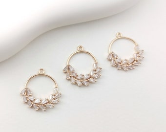 Colgante de hoja redonda brillante, chapado en oro de 14 k, dije de círculo de cristal de circonita cúbica, para hacer collares y pulseras de bricolaje, buscador de joyas LM2-F215