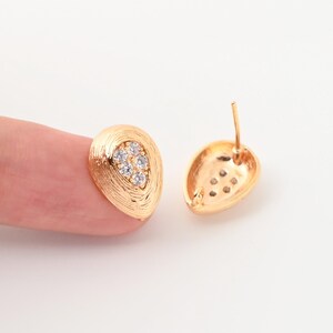 Orecchino a goccia spazzolato, perno placcato oro con zirconi e anello, ipoallergenico, componenti per orecchini fai da te, forniture per orecchini fatti a mano LM2-ZX283