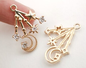 Ciondolo a forma di luna, collana celeste, ciondolo a forma di luna riempito in oro 18 carati, ciondolo a forma di luna con zirconi cubici micropavé, accessori per gioielli fai da te
