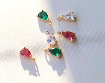 14K Gold plated color mini drop pendant,teardrop zirconia crystal charm,cz charm,for necklace and earring making,Jewelry finding MM057-F212