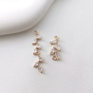 Lustrous elongated leaf pendant,14k gold plated,cubic zircon crystal pendant,for necklaces and bracelets diy making,jewelry finder LM2-F176