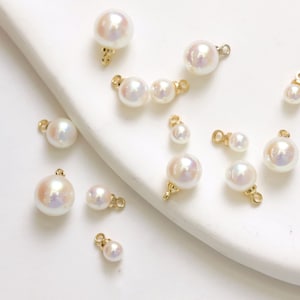 14K gold plated faux pearl charms,pearl earring charms,4mm/5mm/6mm/7mm/8mm,white pearl earrings,DIY earring charms,jewelry finding MM013