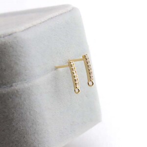 Rectangular Ear Clips 14K Gold Plated Rectangular Ear Post With Loops, CZ Pave Earrings ...