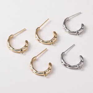 Hammered C Shape Post Earring,Gold Plated C Shape Stud Post With Loop,Hypoallergenic,DIY Earring Finding,Handmade Earring Supplie CX351