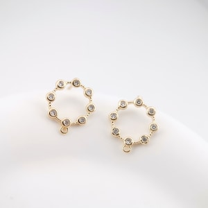 Cubic Zircon Circle Post Earring,Gold Plated Earring Post With Loop,Hypoallergenic,DIY Earring Finding,Handmade Earring Supplie LM2-ZX047