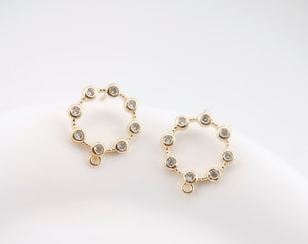 Cubic Zircon Circle Post Earring,Gold Plated Earring Post With Loop,Hypoallergenic,DIY Earring Finding,Handmade Earring Supplie LM2-ZX047