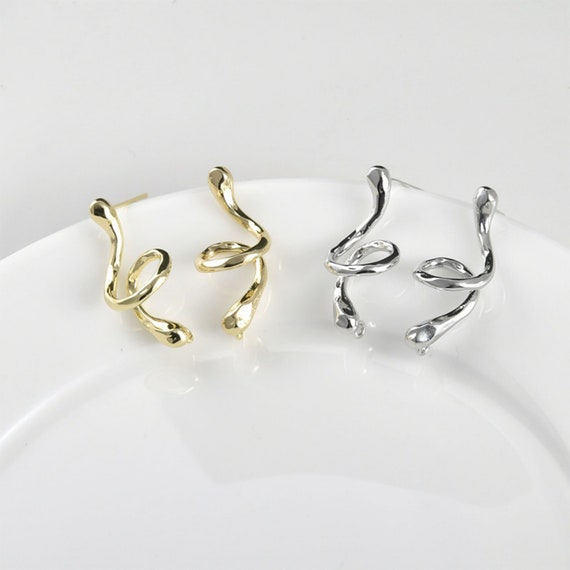14K Gold Plated Snake Chain Tassel Earring Post, Gold Tone Chain