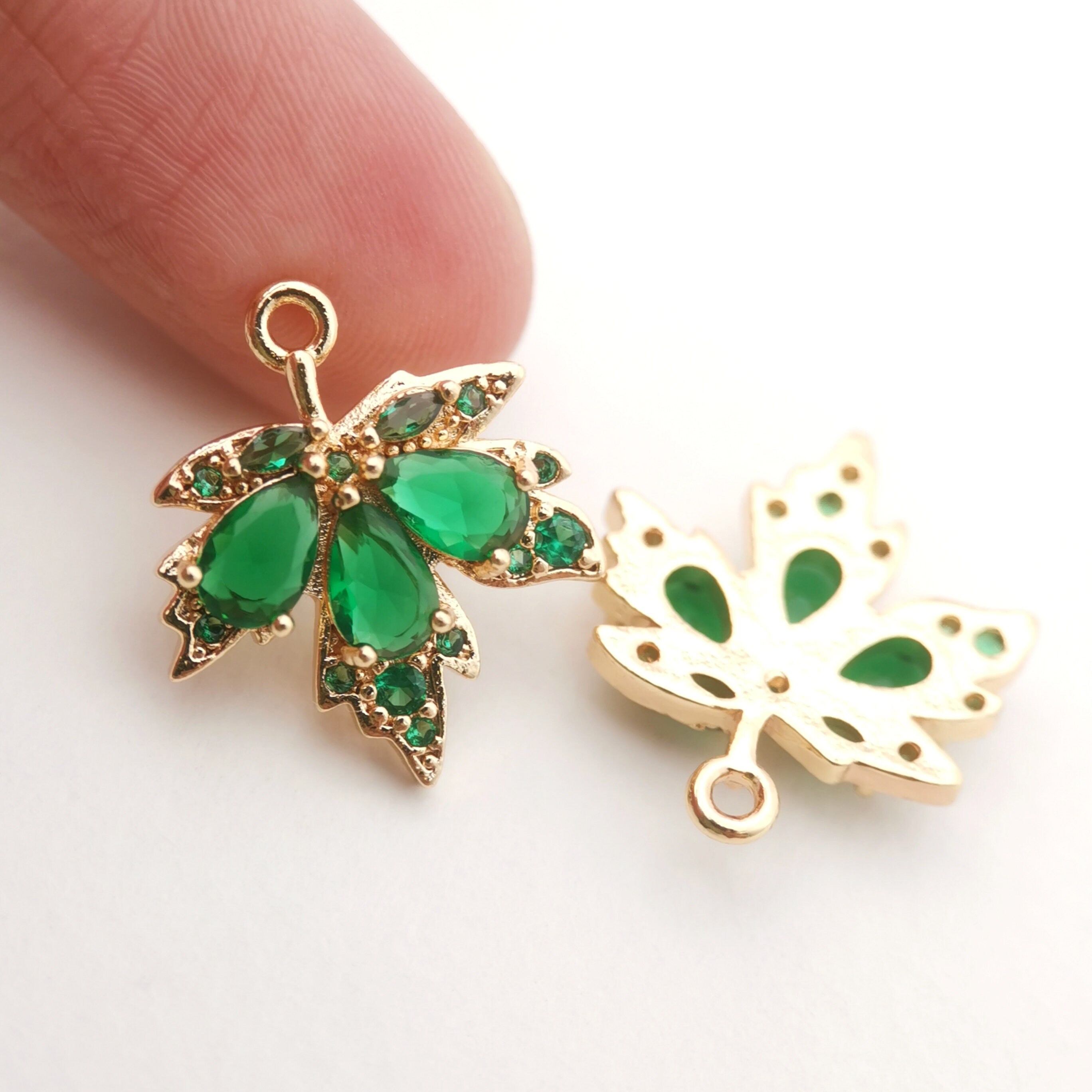 Lustrous Maple Leaf Pendant,14k Gold Plated, Cubic Zircon