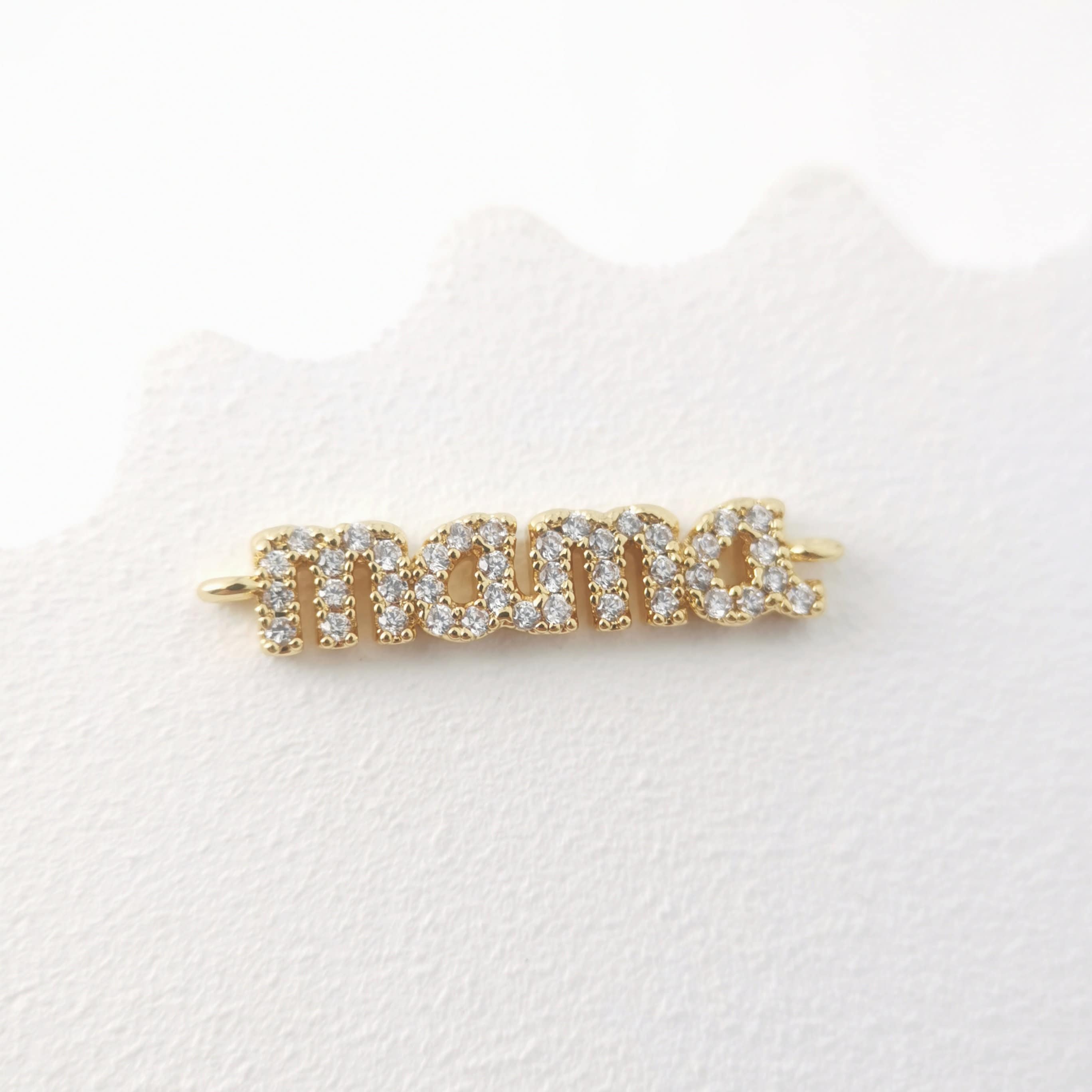 Minimalist Cz Pave Mama Charm,18k Gold Plated,cubic Zircon