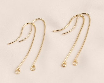 Long Ear Hook, 14K Real Gold Plated, Nickel Free Earrings, Hypoallergenic Earring Findings CX128