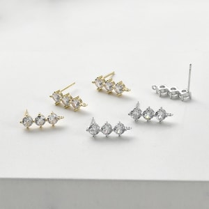 14K gold/silver plated irregular earring posts with loops,cz pave stud earrings,S925 silver pin,nickel free earrings,jewelry findings LL075