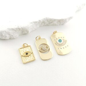 Dije de tarjeta de ojo malvado cúbico texturizado, chapado en oro de 18 quilates, colgante de ojo de diablo con micro pavé, para hacer collares y aretes, accesorios de joyería LM2-S20553