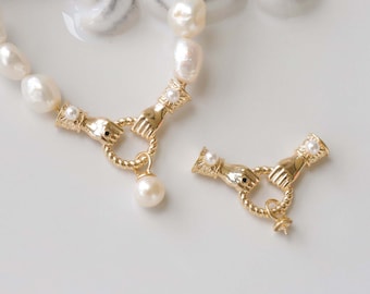 Gold hand clasp, Creative connectors, 14K Gold Plated, Basic accessories for Necklace and Earrings Making, Jewelry finding MM083-ZX167