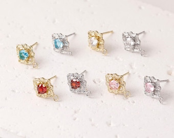 Pendiente con forma de diamante, pavé de circonitas cúbicas, poste chapado en oro con argolla, hipoalergénico, accesorio para pendientes DIY, suministros para pendientes hechos a mano CX432