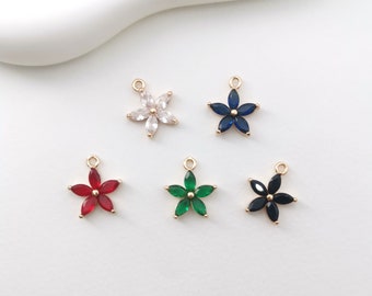 Colgante de flor chapado en oro de 14K, encanto de flor de cristal de color, circonita cúbica, para fabricación de collares y pulseras diy, buscador de joyas LM2-F018