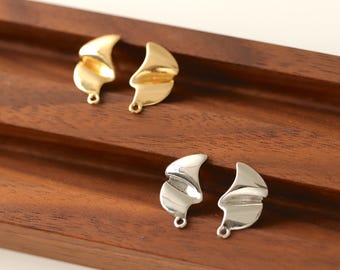 Irregular Pleated Post Earrings,Gold Plated Geometric Stud Post With Loop,Hypoallergenic,DIY Earring Finding,Handmade Earring Supplies MM336