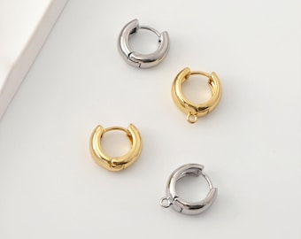 Round Hoop earrings, Gold Plated Huggie Earring Hoop With Loop, Hypoallergenic, DIY Earring Findings, Handmade Earring Supplies LM2-D0115