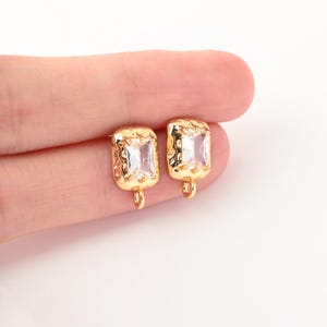 Brincos retangulares com zircônia cúbica, pino para brinco banhado a ouro com argola, hipoalergênicos, acessórios para brincos DIY, suprimentos para brincos artesanais LM2-D0705