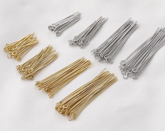 14K Gold plated 100pcs eye pin, head pin, 20mm/26mm/35mm/40mm/50mm for jewelry making LL085-GD010
