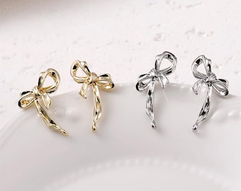 Irregular Bow Post Earring,Gold/Silver Plated  Earring Post With Loop,Hypoallergenic,DIY Earring Finding,Handmade Earring Supplies CX329