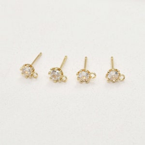 14K Gold plated round zircon earrings post with loop,cz pave round stud earrings,S925 silver pin nickel free earrings,jewelry findings LL276