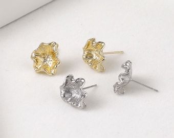 14K Gold plated flower ear post with loop, flower earrings,  nickel free earring, jewelry finding CX162-D0482