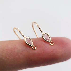Gold Plated Teardrop Hook Earrings,Zircon Crystal Earring Hook, Hypoallergenic,DIY Earring Findings,Handmade Earring Supplies LM2-Z017