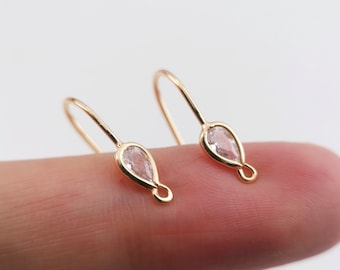 Gold Plated Teardrop Hook Earrings,Zircon Crystal Earring Hook, Hypoallergenic,DIY Earring Findings,Handmade Earring Supplies LM2-Z017