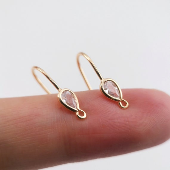 Gold Plated Teardrop Hook Earrings,Zircon Crystal Earring Hook, Hypoallergenic,DIY Earring Findings,Handmade Earring Supplies LM2-Z017