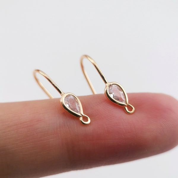 Gold Plated Teardrop Hook Earrings,Zircon Crystal Earring Hook, Hypoallergenic,DIY Earring Findings,Handmade Earring Supplies LM2-Z017