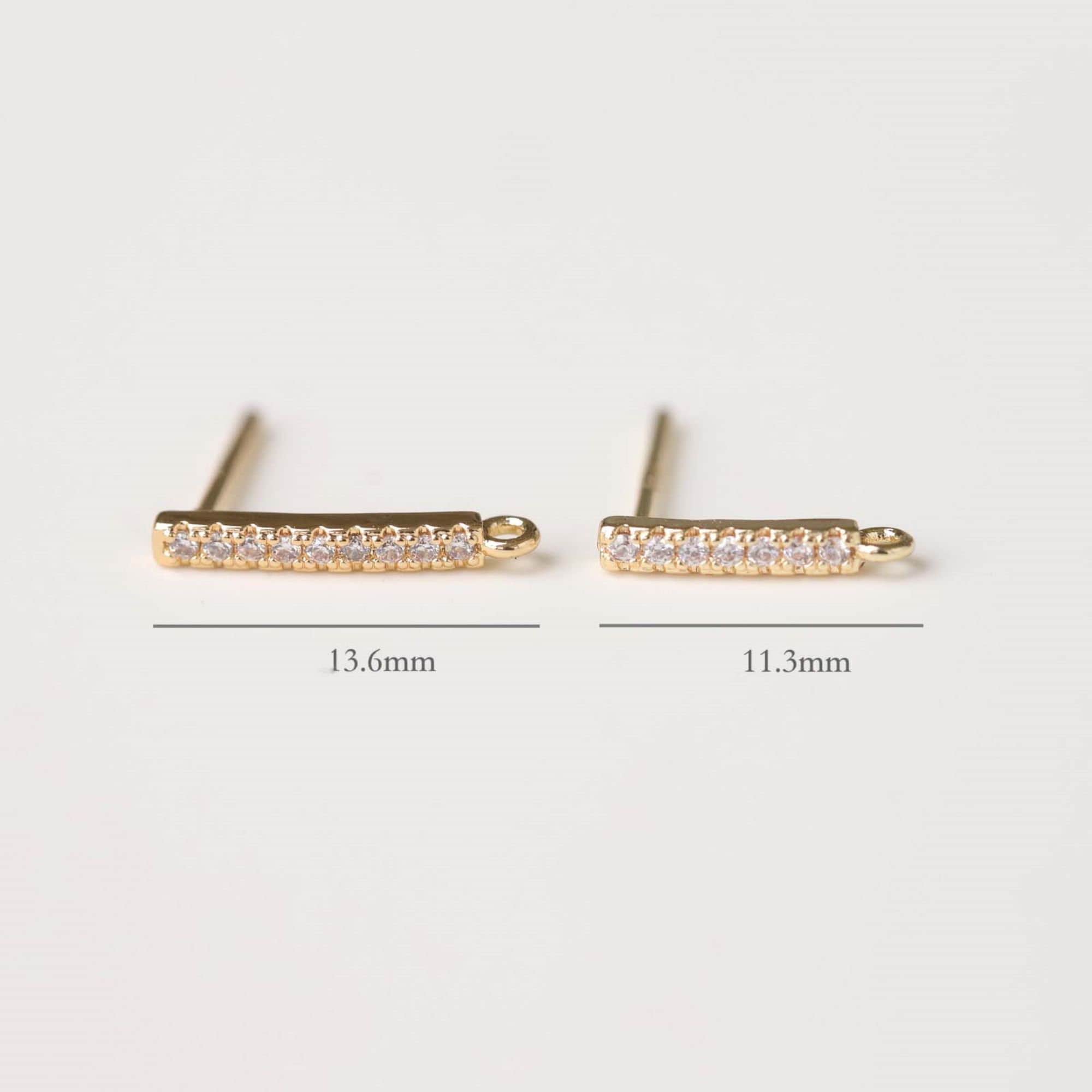 Rectangular Ear Clips 14K Gold Plated Rectangular Ear Post With Loops, CZ Pave Earrings ...