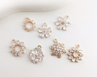 Colgante de flor gruesa chapado en oro de 14K, dije de flor de cristal de circonio cúbico, para fabricación de collares y pulseras diy, buscador de joyas LM2-F020