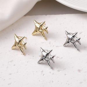 Hammered Cross Star Post Earrings,Gold Plated  Earring Post With Loop,Hypoallergenic,DIY Earring Findings,Handmade Earring Supplies CX327