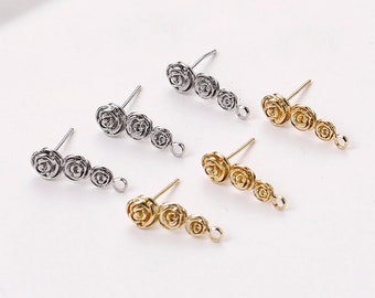 フラワーイヤリングポスト、14Kゴールド/シルバー、S925シルバーピン