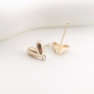 Sleek Mini Heart Post Earring,Gold Plated Earring Post With Loop,Hypoallergenic,DIY Earring Findings,Handmade Earring Supplies LM2-ZX247