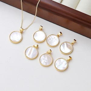 18K vergulde ronde schelp hanger, gouden parelmoer ronde charmes, voor ketting en oorbellen maken, sieraden bevindingen BY139