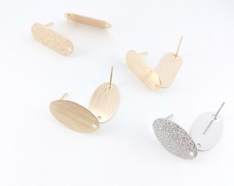 Matte Oval Post Earring,Gold Plated Brushed Earring Post With Loop,Hypoallergenic,DIY Earring Findings,Handmade Earring Supplies LM2-ZX130