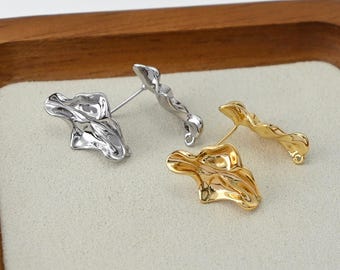 Irregular Post Earrings, Gold Plated Stud Post With Loops, Hypoallergenic, DIY Earring Findings, Handmade Earring Supplies LM2-D0485