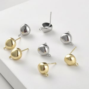 Gold plated irregular round earring posts with loops,S925 silver pin,nickel free earring, earring accessories,jewelry findings LL073-D0464