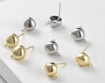 Gold plated irregular round earring posts with loops,,nickel free earring, earring accessories,jewelry findings LL073-D0464