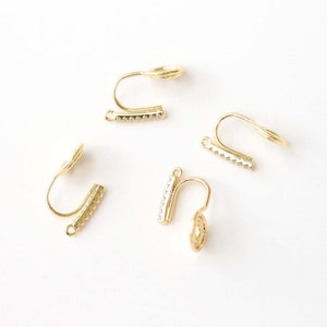 Rectangular Ear Clips 14K Gold Plated Rectangular Ear Post With Loops, CZ Pave Earrings ...