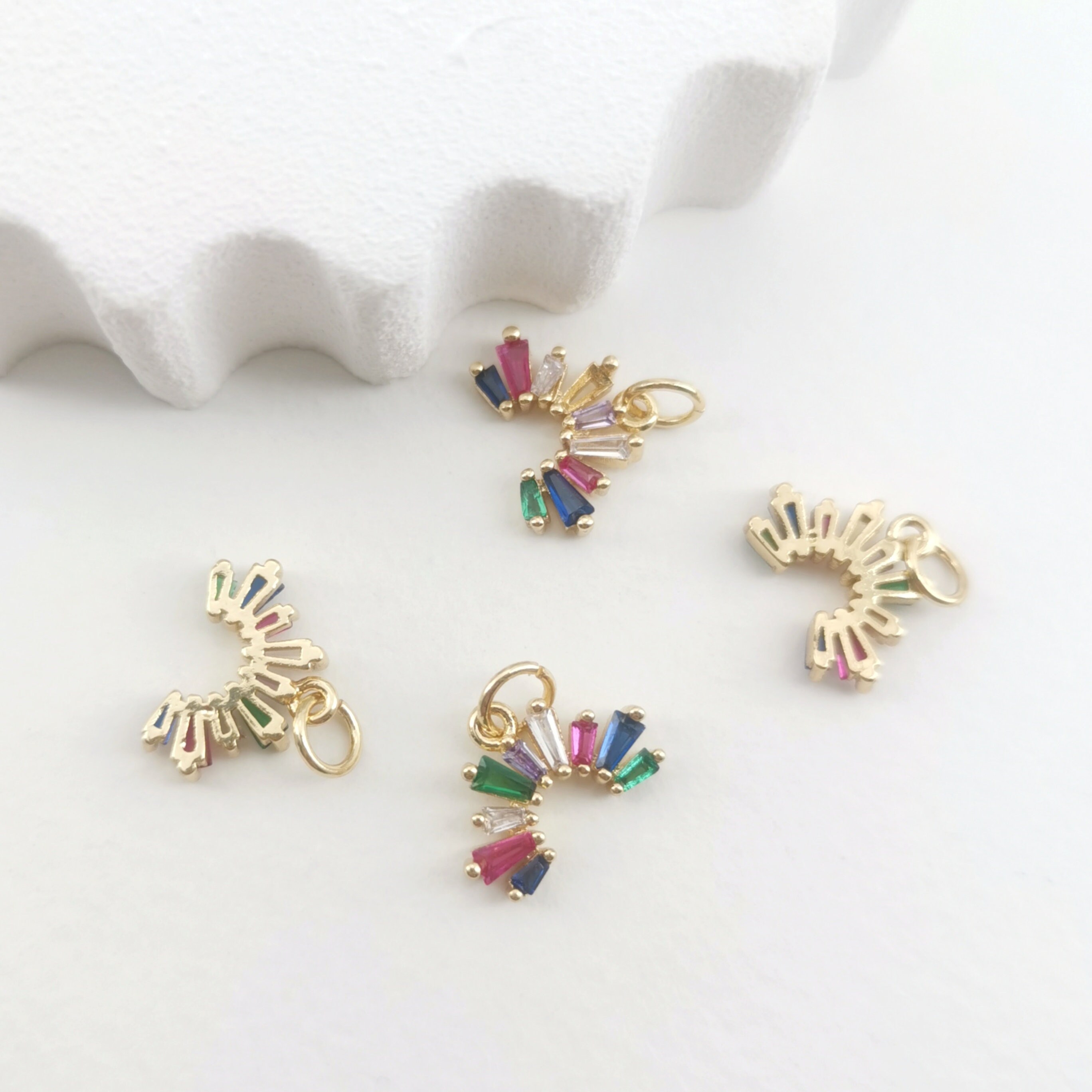 Lustrous Colorful Cubic Zircon Rainbow Charm,18k Gold Plated