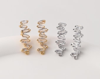 Irregular Pave CZ Earrings, Gold Plated Stud Post With Loop, Hypoallergenic, DIY Earring Findings, Handmade Earring Supplies LM2-D0084
