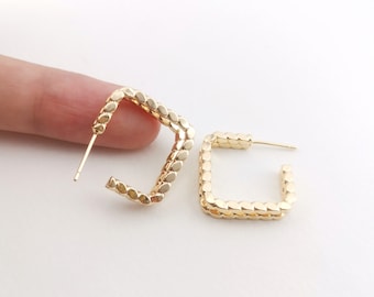Chunky C Shape Post Earring,Gold Plated Square Earring Post With Loop,Hypoallergenic,DIY Earring Finding,Handmade Earring Supplies LM2-ZX153