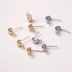 Dainty Zircon C Shape Post Earring,Gold Plated Mini Stud Post With Loop,Hypoallergenic,Earring Finding,Handmade Earring Supply CX369-D0446
