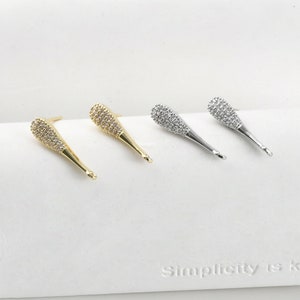 14K gold/silver plated long teardrop ear post with loops, micro cz pave, S925 silver pin nickel free earrings, jewelry findings LL067